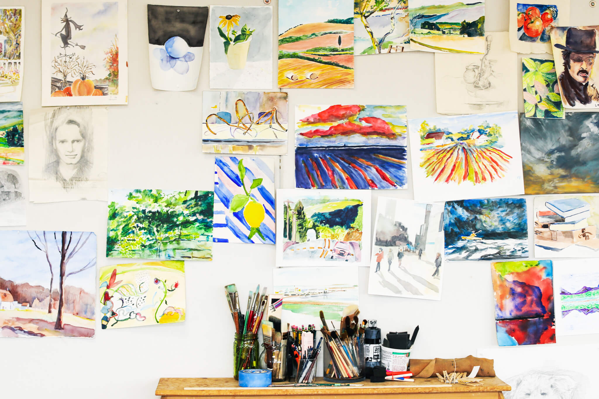 Wall of Watercolor Paintings Wall of Watercolor Paintings